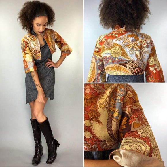 Hemp Silk Lined Vintage Floral Crop Jacket - Picture 2 of 7